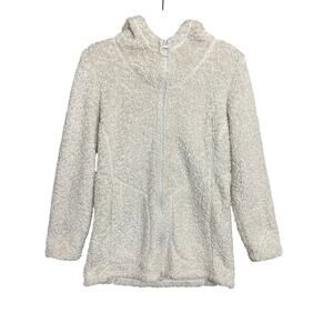 Athleta Cream Sherpa Extra Long Zip Up Hoodie Jacket Size Medium Fall Winter
